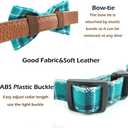 Dog Collar Bow Tie - Adorable Plaid Sturdy Soft Material&Leather Dog Collars for Small Medium Large Dogs Breed Pup Adjustable 12 Colors and 3 Sizes (Cyan Plaid, M 13"-18")