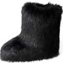 YXCFEWD Fur Boots for Women Winter Fluffy Furry Boots for Girls Flat Heel Snow Boots, 8 Wide (Black)