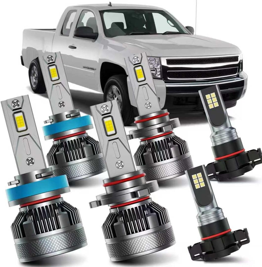 AWALITED Fits for 2007-2015 Chevy Silverado 1500 2500 3500HD High Low Beam Fog Lights Bulbs Combo, 6000K White Plug-and-Play Super Bright Light Bulbs, Pack of 6