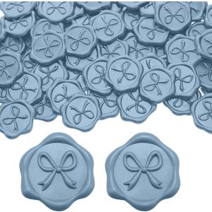 MotiMind 100 Pcs Bow Wax Seal Stickers Wedding Invitation Envelope Seal Stickers, 3D Self Adhesive Stamp Decals for Invitation, Baby Shower, Greeting Cards, Gift Wrapping(Dusty Blue)