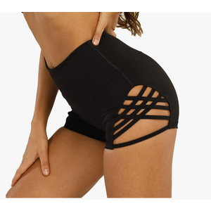 Women's Workout Athletic High Waisted Butt Lifting Bandage Sports Gym Yoga Booty Shorts, Size S, Black