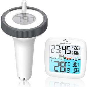 Nuovoware Digital Floating Pool Thermometer, Wireless Thermometer with Easy Read Screen Display, Remote Water IPX8 Waterproof for Swimming Pools, Fish Tank, Hot Tub (White)