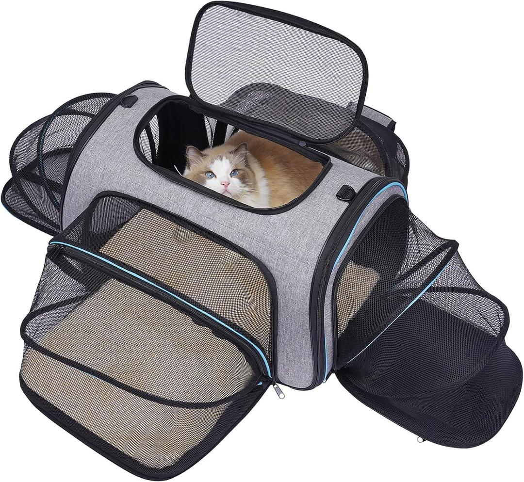 Siivton Airline Approved Pet Carrier, 4-Way Expandable Cat Dog Carrier for Under-Seat Travel, Soft-Sided Portable Pet Bag with Removable Fleece Pad, Fits Small Pets Up to 15 lbs (18"x 11"x 11")