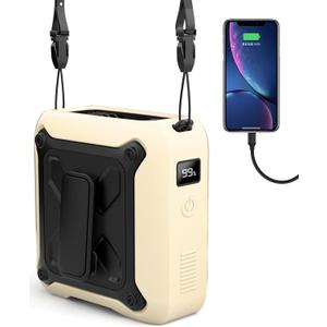 KIDEE Portable Waist Fan Clip on Belt Under Shirt w/LED Display & Flashlight, 8000mAh Battery Powered, Rechargeable 5-Speed 14600RPM Personal Cooling Fan for Construction, Warehouse, Beige