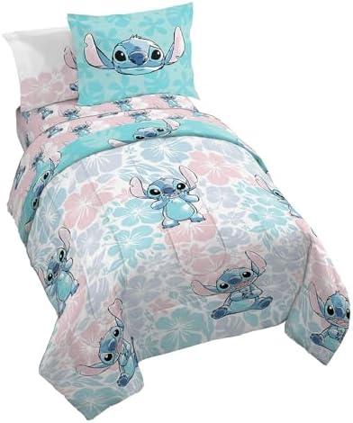 Jay Franco Disney Lilo & Stitch Twin Comforter Set - 4 Piece Bedding Includes Sheet Set & Pillow Covers - Super Soft Kids Floral Bedding