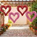 Thyle 4 Pcs 12 Inch Valentine's Day Large Heart Ornaments for Tree 3D Glitter Foam Heart Wreaths Romantic Valentines Outdoor Decorations for Anniversary Wedding Party Wall Window Front Door Decor