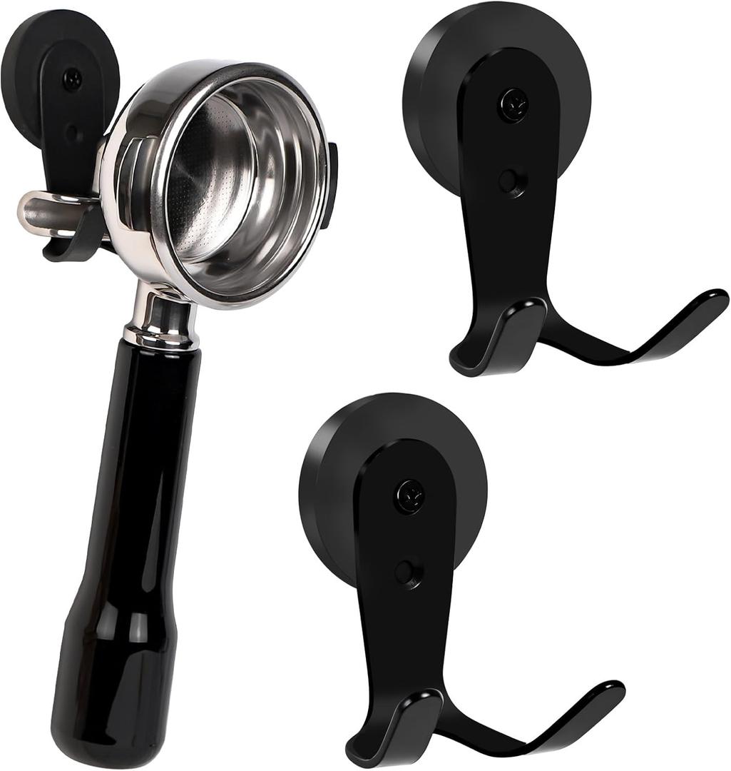Magnetic Portafilter Holder for Espresso Machine, Coffee Tamper Organizer Rack with Powerful Magnet, Compatible with Breville, 51mm 53mm 58mm Portafilters, No Adhesive (Black)
