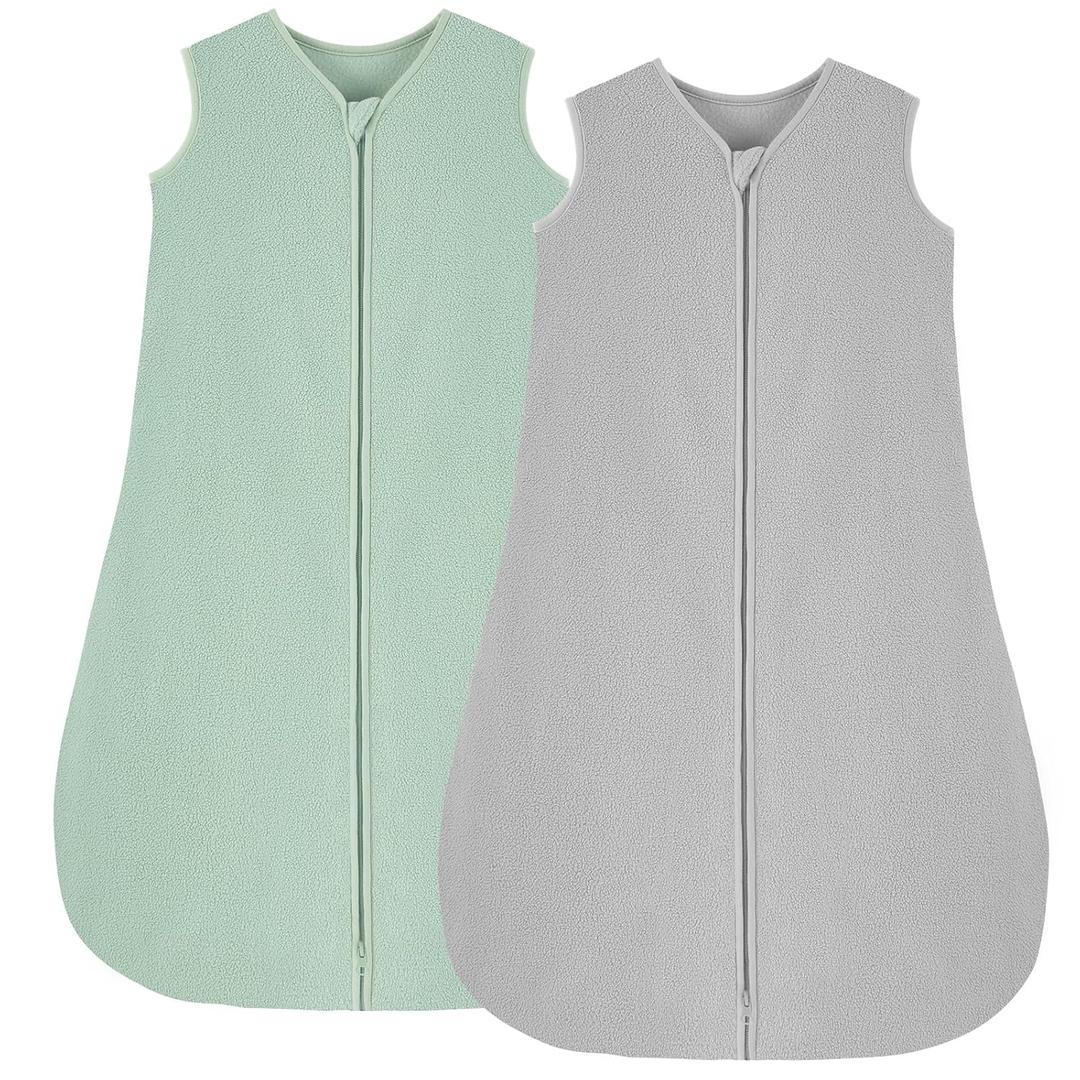 Looxii Fleece Baby Sleep Sack 12-18 Months 2 Pack 1.5 TOG Baby Wearable Blanket with 2-Way Zippers Soft Warm Toddler Sleeping Sack (Large, Green+ Gray)