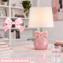 Pink Bow Table Lamp for Girl's Room, 19" Ceramic Cute Lamp for Bedroom, Classic Bedside Lamp for Nightstand, Modern Table Lamp for Living Room with Rotary Swtich (Bulb Included)