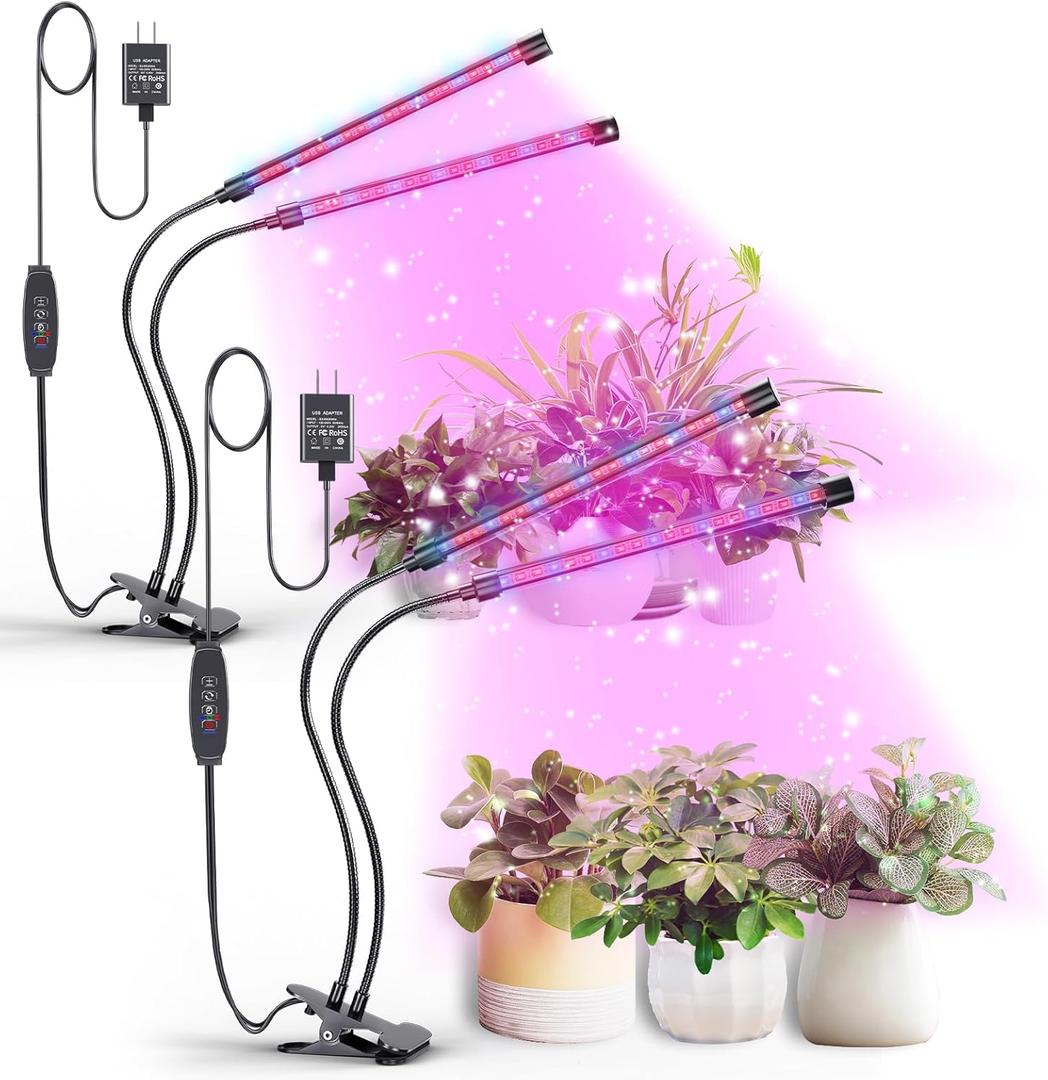 bseah Plant Grow Light for Indoor Plants 2 Pack, Full Spectrum Indoor Grow Light, Auto ON & Off Timer 3/9/12H