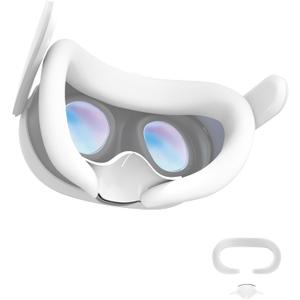 APEXINNO VR Silicone Face Pad Cover and Anti-Leakage Nose Pad for Meta Quest 3 Original Headset Accessories, VR Face Cushion and Light Blocker for Oculus Quest 3 Headset (White)