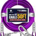 50ft Dog Tie Out Run Cable for Dogs Up to 300lbs, Long Chains Training Tether Leash Heavy Duty Pet Run Cable with Stainless Dual Fix Buckle for Yard Garden Park Camping Training Outside(Purple)