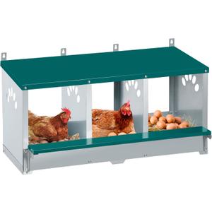 Chicken Nesting Box, 3 Compartment Metal Nesting Box, 3 Room Wall Mountable Nesting Boxes for Chicken, Indoor & Outdoor Use, Green