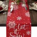 Christmas Table Runner-Cotton Linen-Let it Snow Dinner Scarf Dcor,Long 36 Inch Holiday Winter Snowflake Dresser Scarves,Farmhouse Xmas Kitchen Coffee/Dining Home Living Room Tablerunner,Red White (Orange Smearoud0993)
