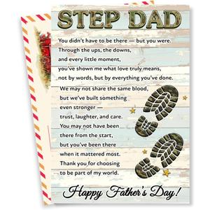 Step Dad Fathers Day Card, Heartfelt and Appreciative Greeting Cards for Bonus Dad with Seal and Envelope, Father’s Day Card for Stepdad from Stepdaughter, Stepson, Kids or Family