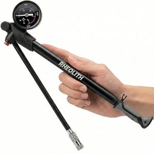RHEOLITH High Pressure Shock Pump for Mountain Bike - 300 PSI Fork & Rear Suspension Pump with Precision Bleed Button - 360° Swivel Hose, CNC Aluminum Body, Fits Presta & Schrader Valves