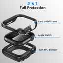 Metal Case Compatible with Apple Watch Case Series 9 8 7 45mm, 2 in 1 Rugged Protective Silicone Bumper Cover Compatible with iWatch 45mm (Black)