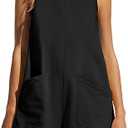 ANRABESS Womens Romper Casual Loose Sleeveless 2025 Summer One Piece Outfit Crewneck Short Jumpsuit Overall Outfits & Pockets M