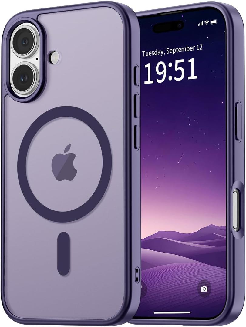 vnnink for iPhone 16 Plus Case Dark Purple | Compatible with Magsafe,Military Grade Drop Protection,Magnetic Matte Translucent Shockproof Phone Cover