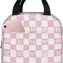DADABULIU Lunch Bag Pink Check Bow Pattern Insulated Lunch Box Cooler Tote for Adults Student Boys Girls Women Men Work Office School Picnic Beach Reusable Lunchbox Over 3 Years Old