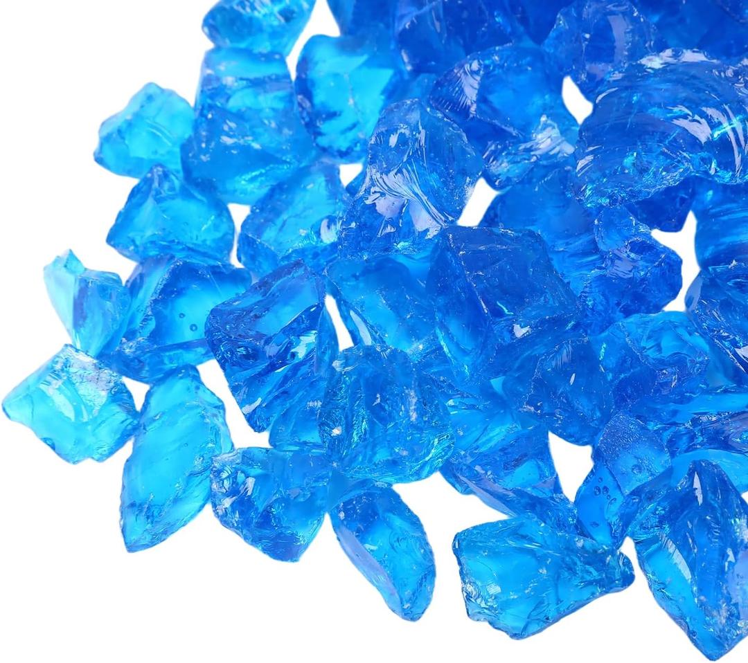 GRISUN Caribbean Blue Fire Glass for Fire Pit - 1/2 Inch Tempered Glass Rocks for Natural or Propane Fireplace, Safe for Outdoors and Indoors Firepit Glass, 10 Pounds