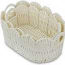 Coeusy Paper Rope Scalloped Basket Set of 2,Hand-woven Storage Baskets for Shelves,Nursery,Books,Toys,Cute Boho Decor Baskets for Organizing,White