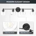 VONLUCE Bathroom Light Fixtures, 4-Light Bathroom Vanity Light with Globe Glass Shades E26 Sockets, Vanity Lights Over Mirror for Bedroom Hallway Living Room, Black Finish