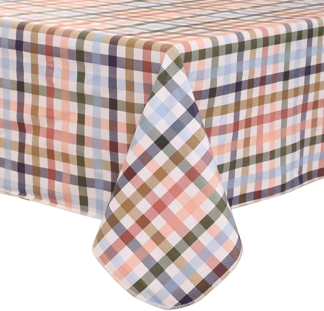 Heavy Duty Vinyl Tablecloth with Flannel Backing Waterproof Oil-Proof Plastic Table Cloth Stain-Resistant Wipeable Rectangle or Square Table Cover for Indoor and Outdoor (Color Checkered 60x102 Inch)