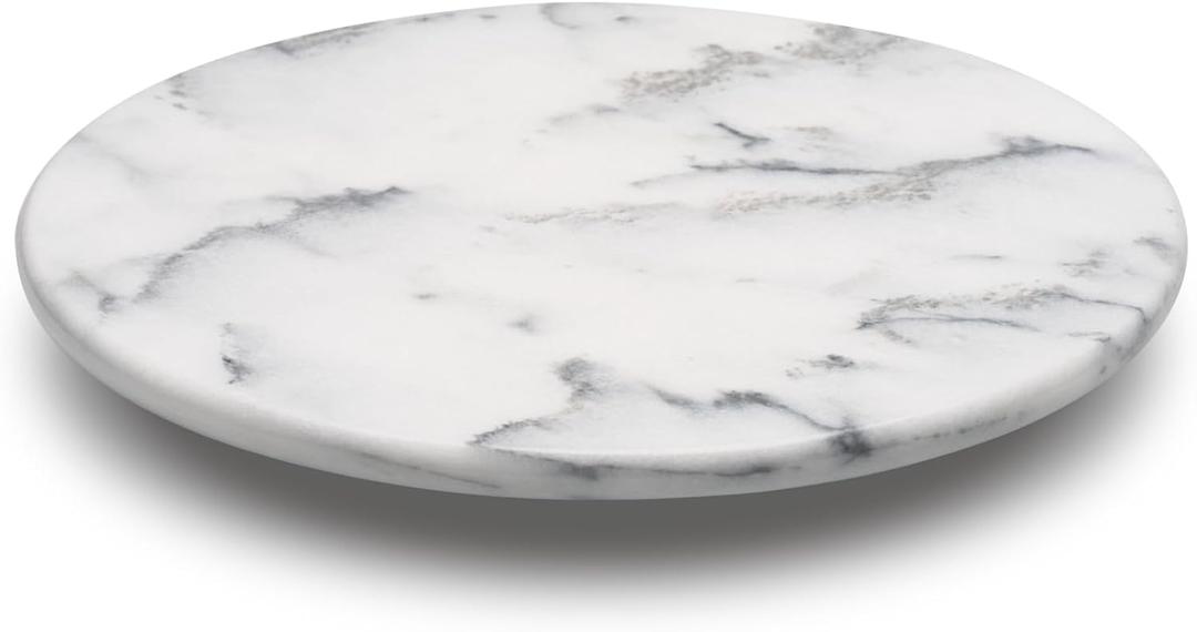 Marble Lazy Susan Turntable for Dining Table & Countertop - 12 Inch White Stone Lazy Susan Cake Stand with Smooth 360 Rotation for Kitchen Serving, Food Display & Decorating