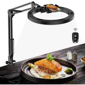 Overhead Camera Mount with Ring Light Phone Holder,10" LED Ring Light for Desk with Stand and Remote for iPhone,Phone Tripod with Light for Video Recording TikTok Live Stream Cooking Kitchen Vlogging (Desk)