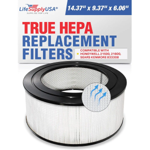LifeSupplyUSA True HEPA Filter Replacement Compatible with Honeywell 21500 21600 Sears Kenmore 833308 Air Purifier