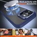 Magnetic for iPhone 16 Case Carbon Fiber Skin SensationCompatible with magsafeMetal Lens Kickstand Dropproof Sturdy Carbon Fiber PatternWireless Charging Case for iPhone 16 Blue