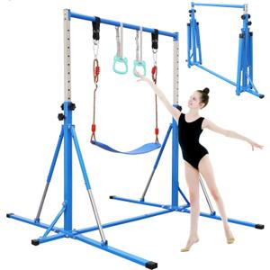 FC FUNCHEER Foldable Gymnastics Bar,5FT Horizontal bar,Adjustable Kids Training bar for Kids Ages 3-15,Kids Gymnastics bar,Triangle Stable Structure-Gym Equipment for Home