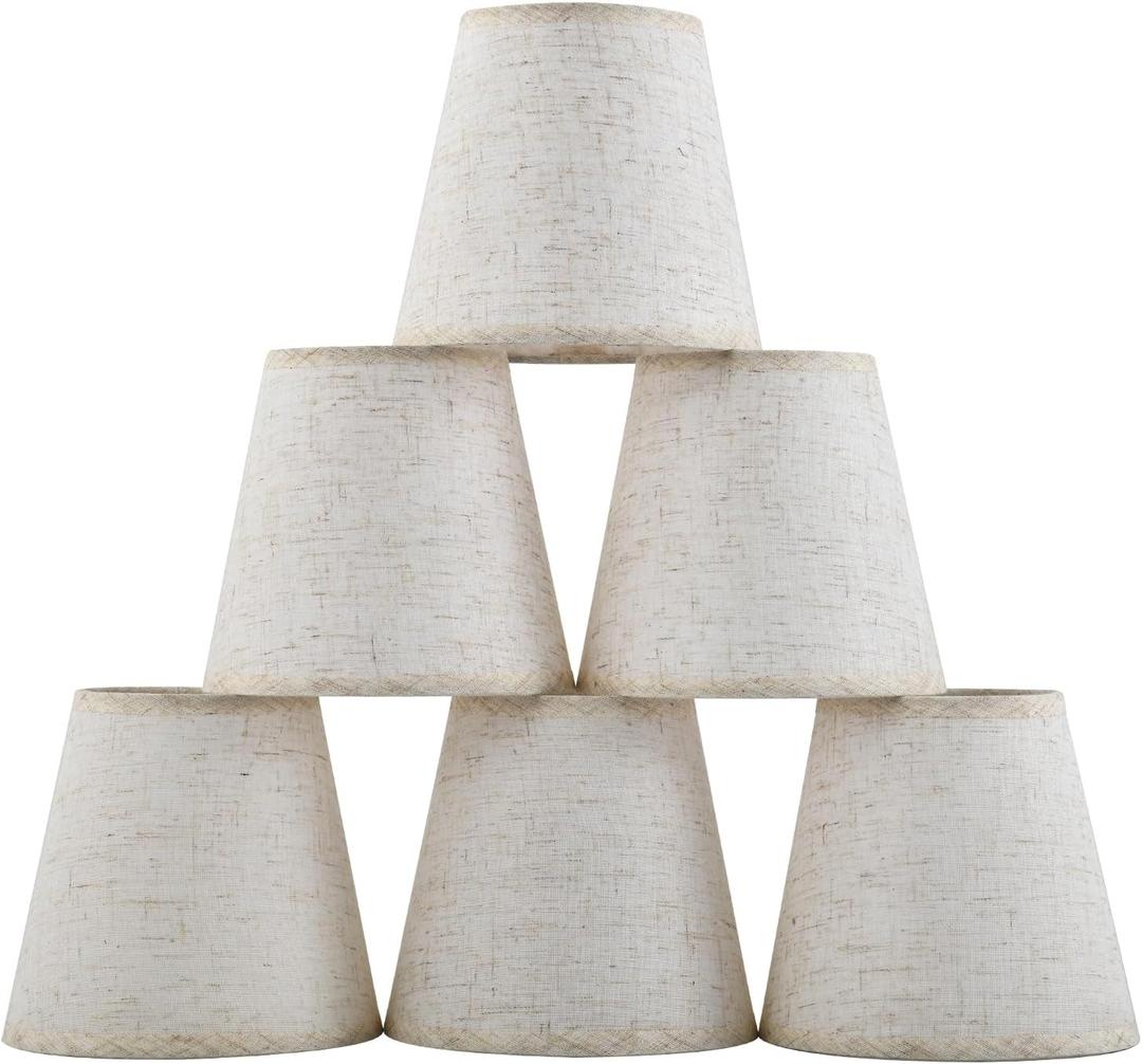 Set of 6 Clip-on Mini Chandelier Lamp Shades,3.5" x 5.1" x 5.5",Small Barrel,Handmade,Traditional Decorative,Natural Linen Lamp Shade,Modern European Style Bell Shade (Beige Linen)