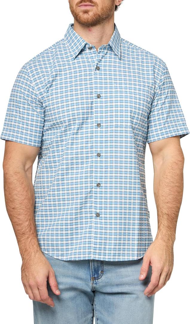 Eddie Bauer Mens Pack It Seersucker Short-Sleeve Shirt (Blue, S)
