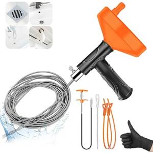 33 Feet Drain Snake Auger, Plumbing Snake Drain Hair Clog Removal Tool, Sink Unclogger Drain, Heavy Duty Toilet Snake Auger, Cleaner Tool for Bathroom Kitchen Tub Shower Drain Clog Remover with Gloves
