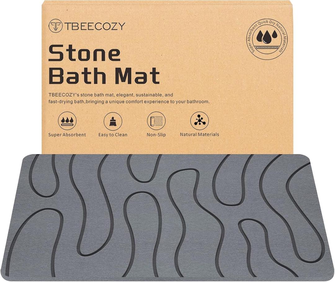 Stone Bath Mat, 24"x32" Large Size Diatomite Fast Drying Non Slip Stone Shower Mat, Super Absorbent for Bathroom & Kitchen, Multi-Use as Pet Mat, Easy to Clean, Gray