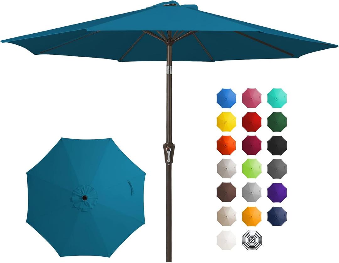 JEAREY 10FT Outdoor Patio Umbrella Outdoor Table Umbrella with Push Button Tilt and Crank, Market Umbrella 8 Sturdy Ribs UV Protection Waterproof for Pool, Garden (Lake Blue)