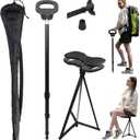 Adjustable Cane with Seat Folding Lightweight, Portable Cane Chair for Adults & Seniors, Walking Stick with Seat for Travel Hiking, with Cushion Carry Bag