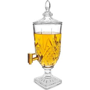 0.79 Glass Drink For Parties Glass Beverage Dispenser with Spigot for Party Bar Wedding Crystal Collection Dispenser Wide Mouth with Lid Iced Beverage Dispensers (0.79gal Agave Style)
