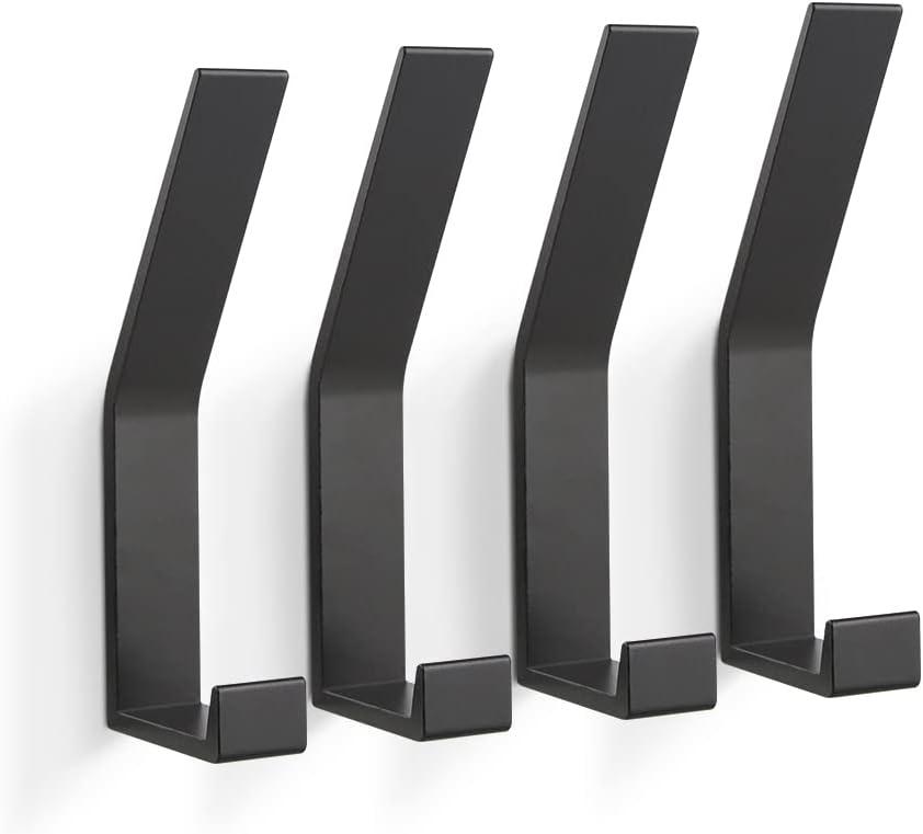 Coat Rack Hooks Wall Mounted, Black 4Packs, Bath Towel Rope Hooks for Kitchen, Door, Cabinet, Bathroom, Foyers, Hallways, and Bedrooms