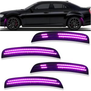 Dynamic Smoked LED Side Marker Lights for 2015-2024 Chrysler 300 - Dynamic Sequential Turn Signals | Pink/Purple Front & Rear | Plug & Play 4-Piece Direct Fit (Pink/Purple)