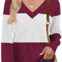 Womens Tops Fall Fashion Sweatshirts for Women V Neck Long Sleeve Sweaters Lightweight Dressy Casual Pullover (Medium, Burgundy)