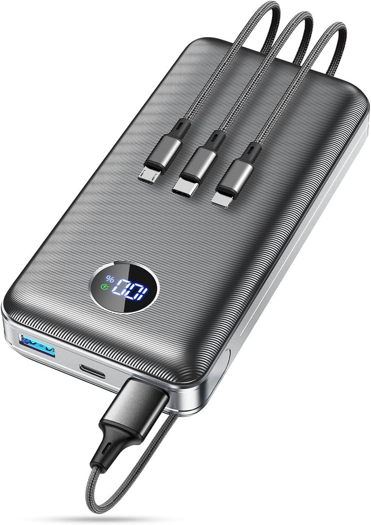 Portable Charger Power Bank - 40,000mAh Battery Pack, 22.5W Fast Charging Phone Charger with USB-C/iOS/Micro-USB Cable, Powerbank for iPhone 17 16 15 14 13 Samsung Google,for Travel Camping