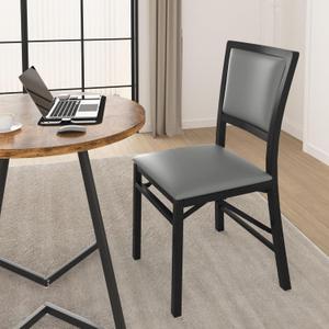 VECELO Folding Chairs Set of 2 with Cushion, Foldable Padded Seats with Heavy Duty Metal Frame for Kitchen/Dining/Living Room, No Assembly & Space Saving Design, Grey
