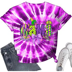 Mardi Gras Mama Shirt Womens Mardi Gras Day Tshirt -Tuesday Carnival Tee New Orleans Party Trendy Short Sleeve M
