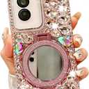 for Samsung Galaxy A36 5G Case with Sparkling Diamonds,Luxury Bling Glitter Design with Magsafe Ring Kickstand and Mirror for Women Girls (Pink)