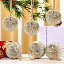 Lunmon 6 Pcs 4" Large Christmas Ball Ornaments Champagne Gold Christmas Tree Ornaments Pipa Glitter Sequin Balls for Xmas Tree Holiday Party Decorations