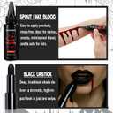BOBISUKA Halloween Vampire Makeup Kit with Dark Fake Blood, Black Lipstick, 3 Pairs Vampire Teeth, Horror Cosplay Costume Accessories for Halloween, Vampire, Party