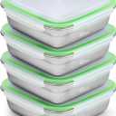 4 Pack Sandwich Containers, 40oz Stainless Steel Sandwich Box with Airtight Lids, Reusable Metal Meal Prep Lunch Boxes, BPA-Free, Dishwasher Safe, Large Capacity Food Storage Containers (Green)